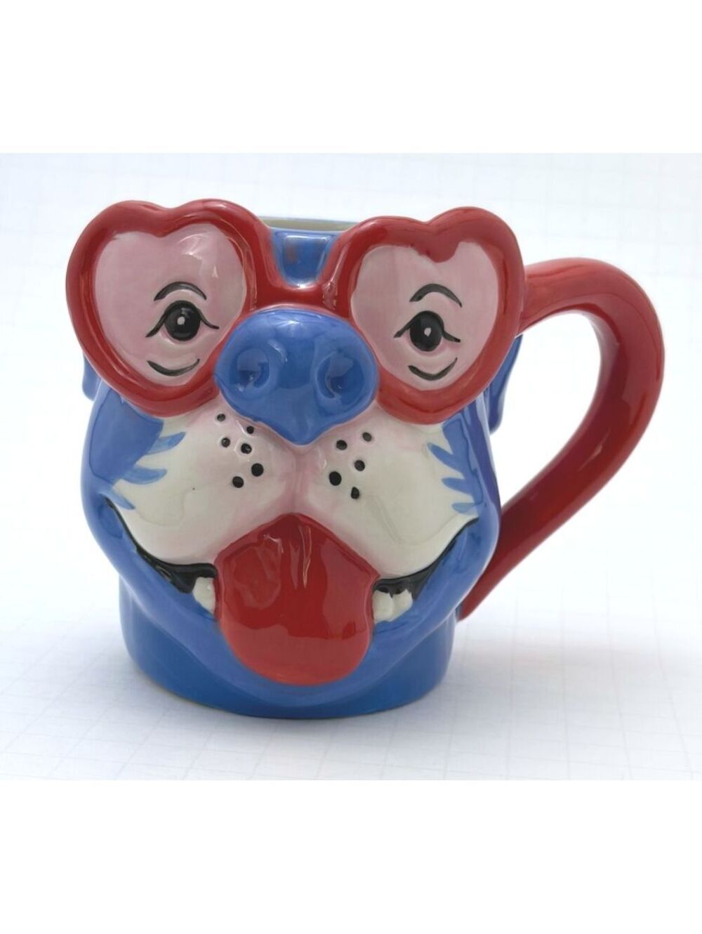 Spritz Ceramic Dog Mug with Heart-Shaped Glasses - Blue and Red